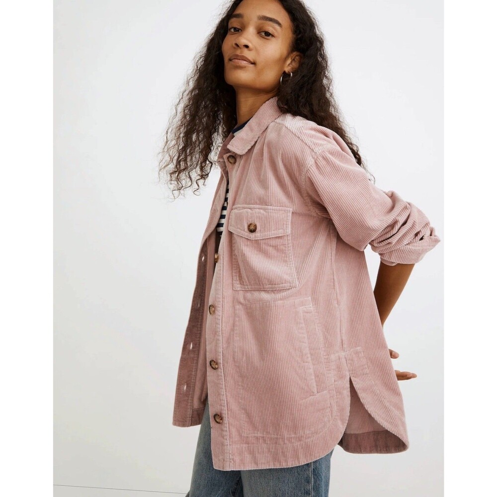 Madewell Corduroy Yorkway Shirt Jacket Shacket Pink Hand Pockets Women Size L